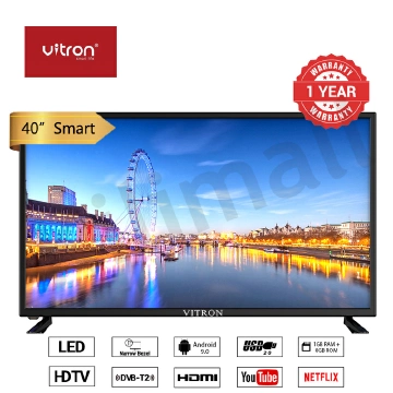 Vitron 40 Inch Smart TV HTC4068S Android 11 Smart LED HD Television Youtube Netflix AC Input USB HDMI Multifunctional Frameless TV DVB-T2 1G+8G