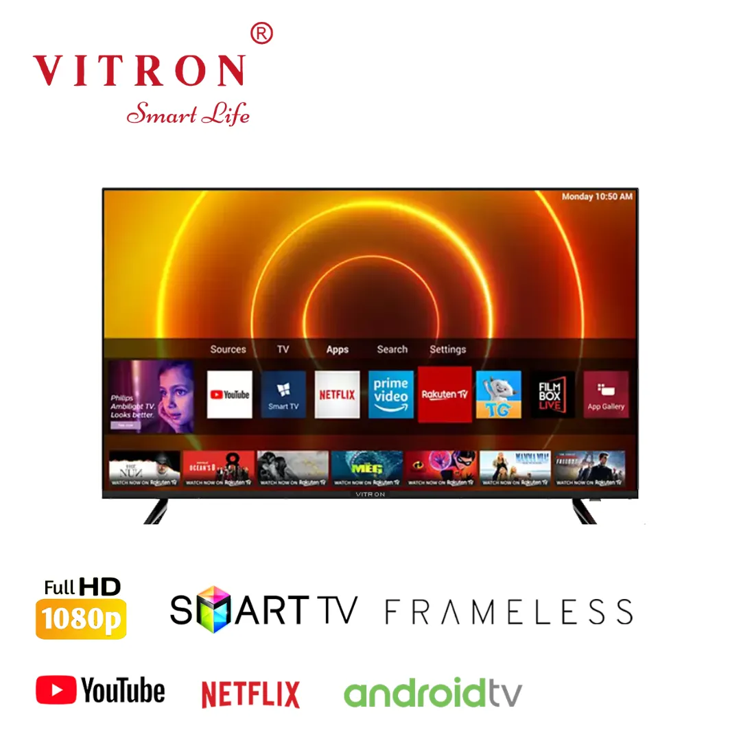 VITRON 32" INCH HTC3200S,FRAMELESS Smart Android TV Inbuilt Decoder Inbuilt WIFI Netflix Youtube Appstore 2*USB 3*HDMI 14MONTHS WARRANTY+ 6 FREE GIFTS with Bluetooth enabled