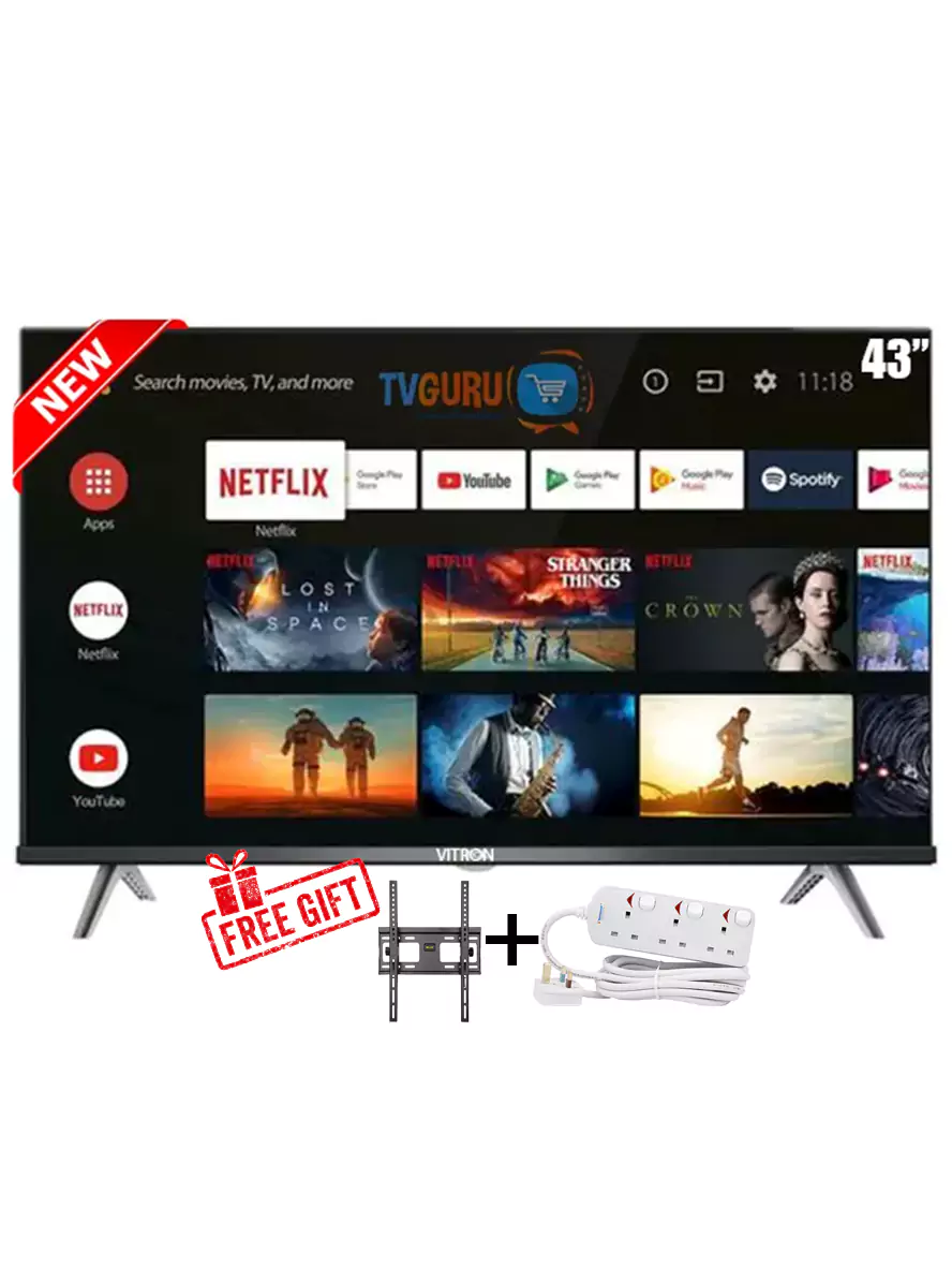 VITRON 32" INCH HTC3200S,FRAMELESS Smart Android TV Inbuilt Decoder Inbuilt WIFI Netflix Youtube Appstore 2*USB 3*HDMI 14MONTHS WARRANTY+ 6 FREE GIFTS with Bluetooth enabled