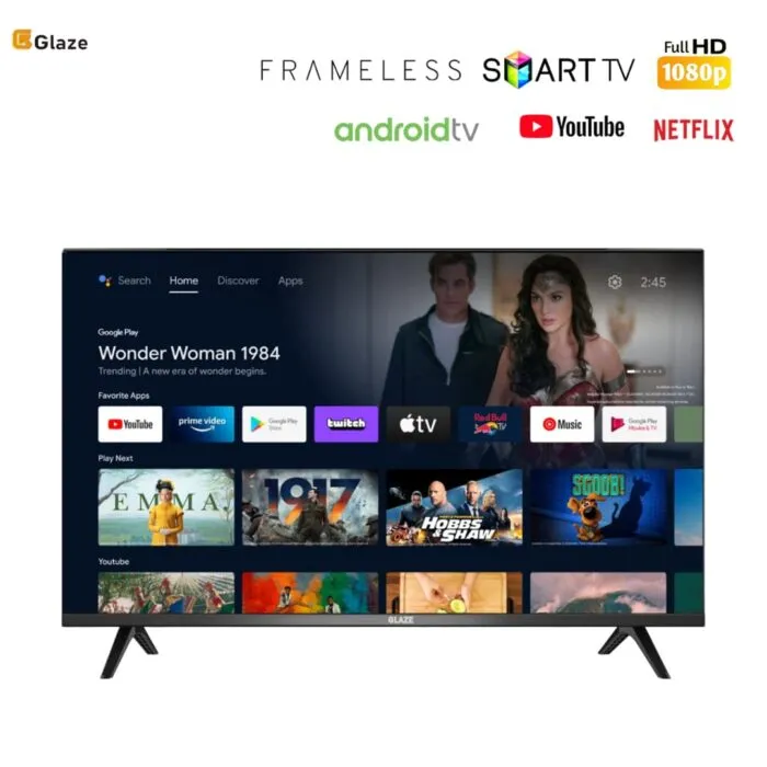 GLAZE GZ-3230S 32 Inch Smart Android TV Frameless Inbuilt Decoder Netflix,Youtube,APP Store MULTIPLE USB HDMI PORTS ENERGY SAVING TV +Free Bracket+Extension
