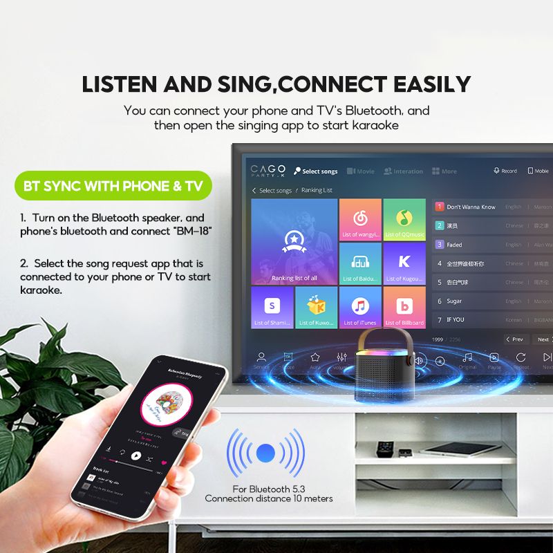 JQSEN Y1 Wireless Karaoke Speaker with Microphone HIFI Reverb Sound Portable Speaker Bluetooth speaker with Mic RGB Light Home Party Outdoor Camping Entertainment Karaoke Speaker wireless microphone