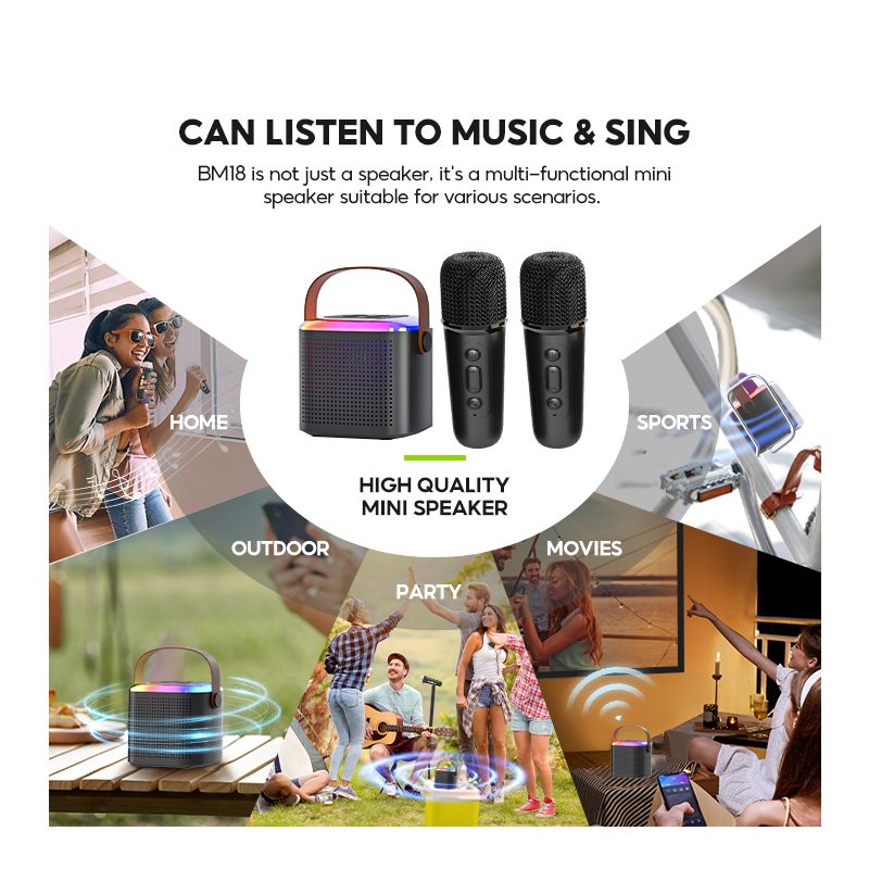 JQSEN Y1 Wireless Karaoke Speaker with Microphone HIFI Reverb Sound Portable Speaker Bluetooth speaker with Mic RGB Light Home Party Outdoor Camping Entertainment Karaoke Speaker wireless microphone