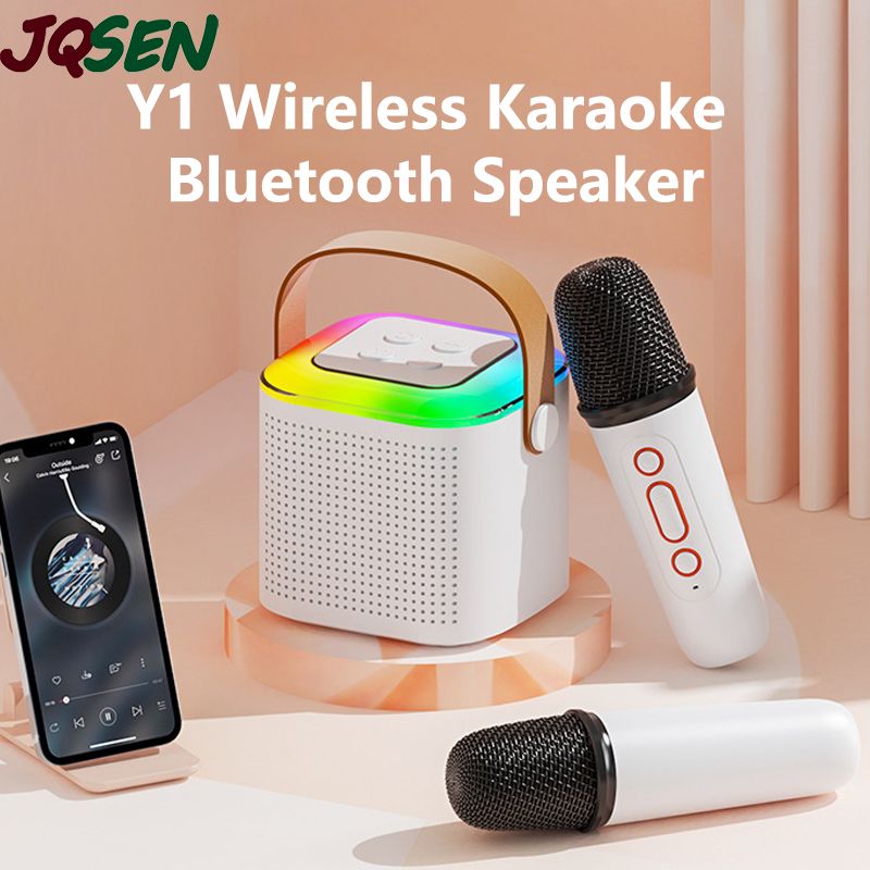JQSEN Y1 Wireless Karaoke Speaker with Microphone HIFI Reverb Sound Portable Speaker Bluetooth speaker with Mic RGB Light Home Party Outdoor Camping Entertainment Karaoke Speaker wireless microphone