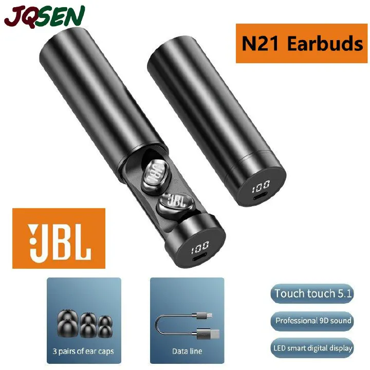 JBL Earbuds N21 TWS Wireless Bluetooth earphone Gaming earbuds Touch Control Noise reduction 9D Stereo Headset Bluetooth wireless earphone with Mic Waterproof Music earpods JBL headphone For men woman