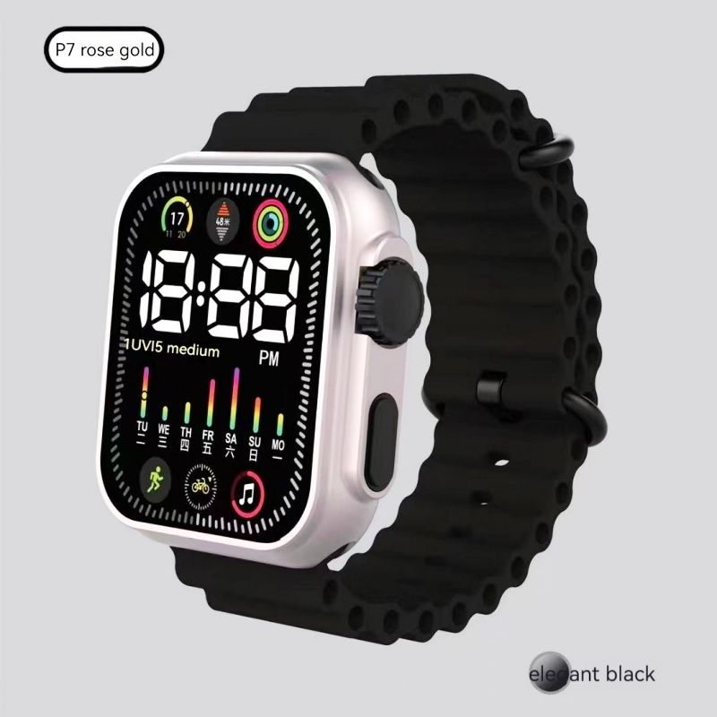 NEW LED Electronic Watch P7 Rose Gold Marine Band Fashion Digital Sports Students Children LED Digital Watch week LED Watch for kids girls boys