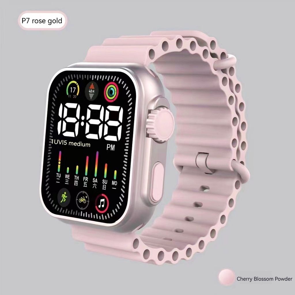 NEW LED Electronic Watch P7 Rose Gold Marine Band Fashion Digital Sports Students Children LED Digital Watch week LED Watch for kids girls boys