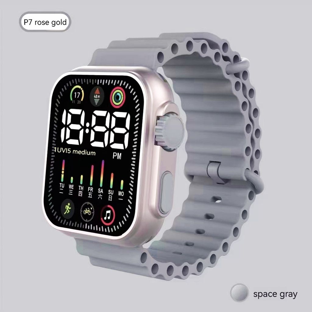 NEW LED Electronic Watch P7 Rose Gold Marine Band Fashion Digital Sports Students Children LED Digital Watch week LED Watch for kids girls boys