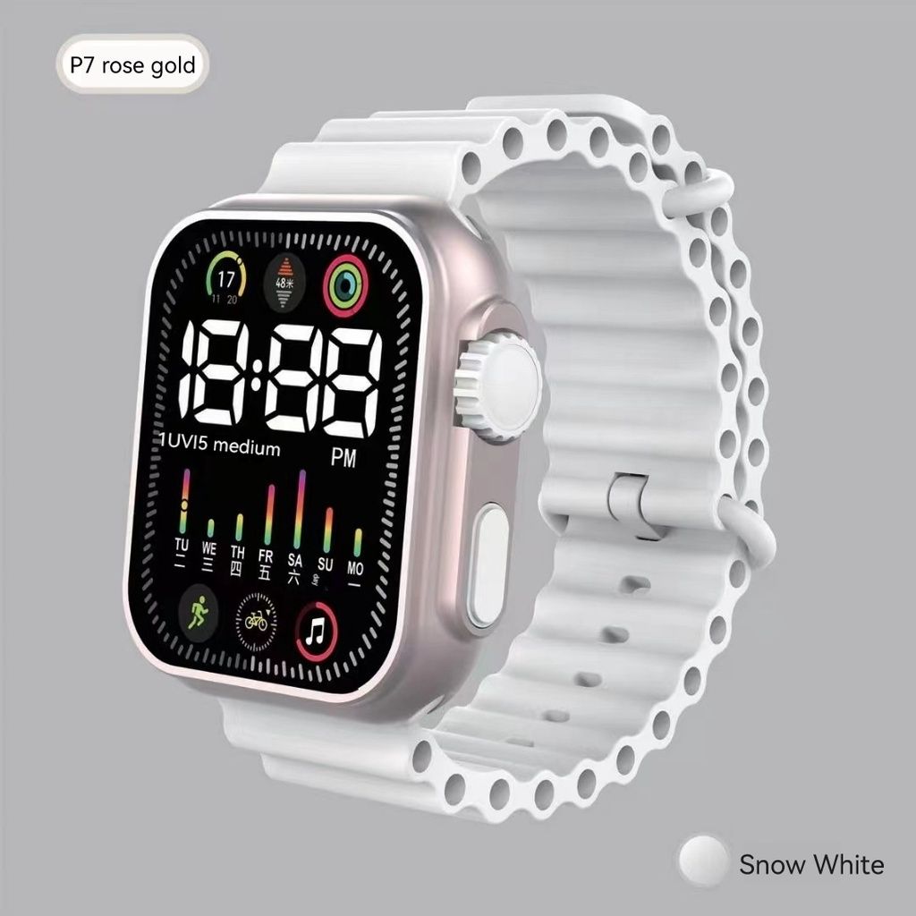 NEW LED Electronic Watch P7 Rose Gold Marine Band Fashion Digital Sports Students Children LED Digital Watch week LED Watch for kids girls boys