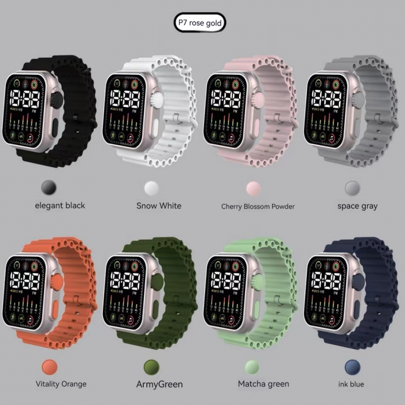 NEW LED Electronic Watch P7 Rose Gold Marine Band Fashion Digital Sports Students Children LED Digital Watch week LED Watch for kids girls boys