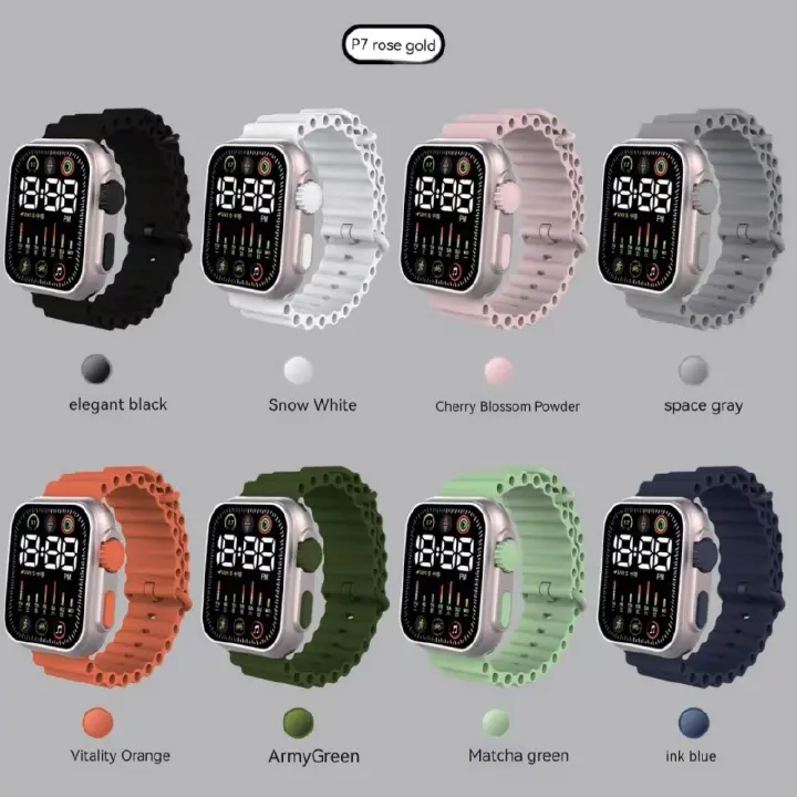 NEW LED Electronic Watch P7 Rose Gold Marine Band Fashion Digital Sports Students Children LED Digital Watch week LED Watch for kids girls boys