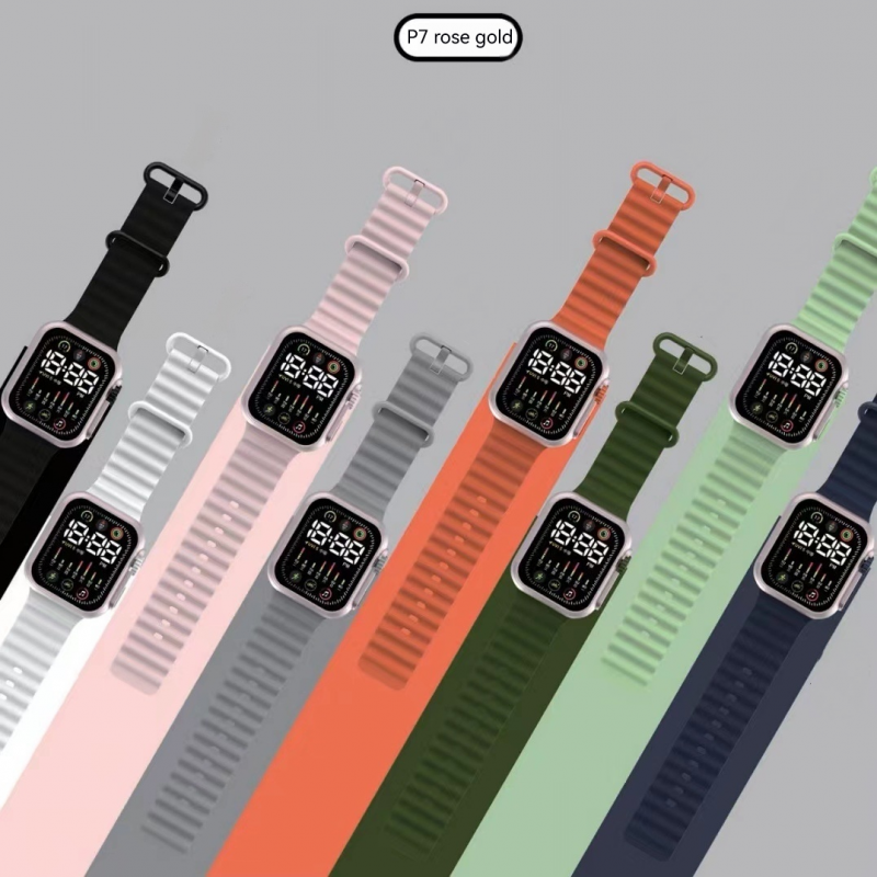 NEW LED Electronic Watch P7 Rose Gold Marine Band Fashion Digital Sports Students Children LED Digital Watch week LED Watch for kids girls boys