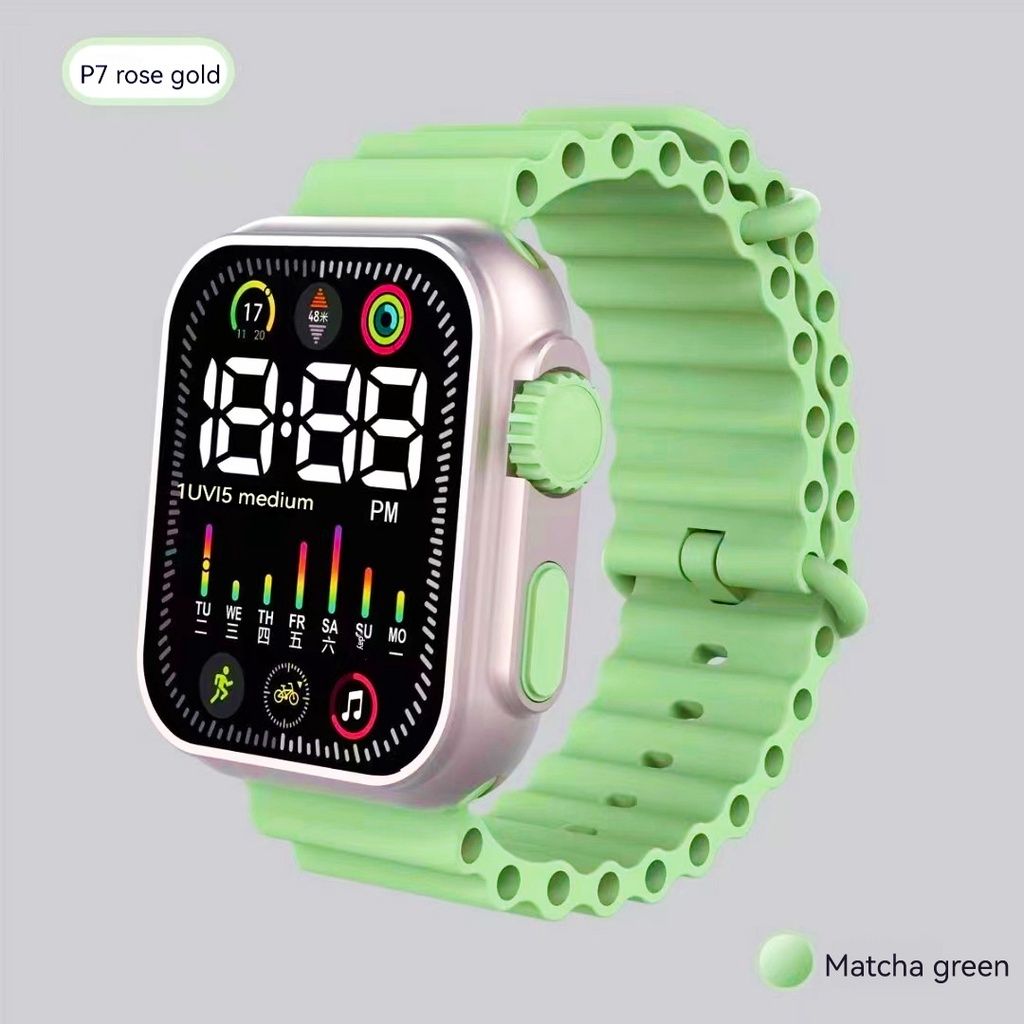 NEW LED Electronic Watch P7 Rose Gold Marine Band Fashion Digital Sports Students Children LED Digital Watch week LED Watch for kids girls boys