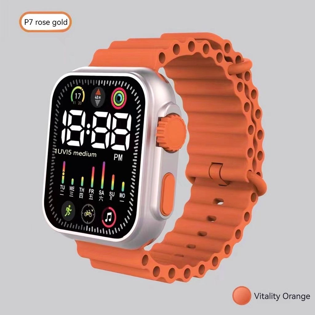NEW LED Electronic Watch P7 Rose Gold Marine Band Fashion Digital Sports Students Children LED Digital Watch week LED Watch for kids girls boys