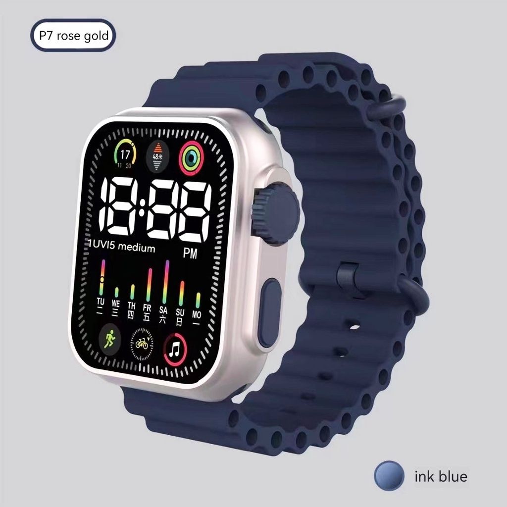 NEW LED Electronic Watch P7 Rose Gold Marine Band Fashion Digital Sports Students Children LED Digital Watch week LED Watch for kids girls boys
