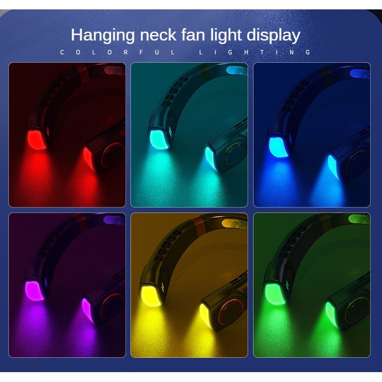 JQSEN Portable Neck Fan strong wind 5 speeds Electric Wireless FAN USB Rechargeable Air Cooling Bladeless Fan Mini Fan 360° Surround Digital Display Hands-free chargeable fan portable cooling fan