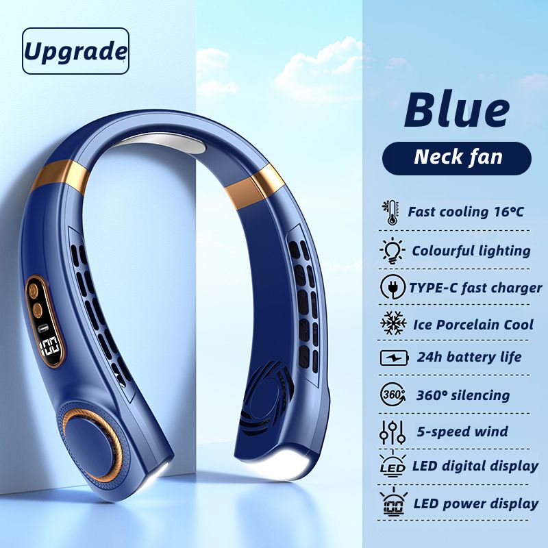 JQSEN Portable Neck Fan strong wind 5 speeds Electric Wireless FAN USB Rechargeable Air Cooling Bladeless Fan Mini Fan 360° Surround Digital Display Hands-free chargeable fan portable cooling fan