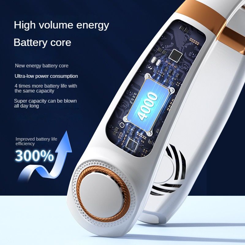 JQSEN Portable Neck Fan strong wind 5 speeds Electric Wireless FAN USB Rechargeable Air Cooling Bladeless Fan Mini Fan 360° Surround Digital Display Hands-free chargeable fan portable cooling fan