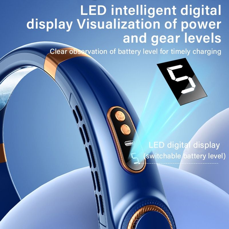 JQSEN Portable Neck Fan strong wind 5 speeds Electric Wireless FAN USB Rechargeable Air Cooling Bladeless Fan Mini Fan 360° Surround Digital Display Hands-free chargeable fan portable cooling fan