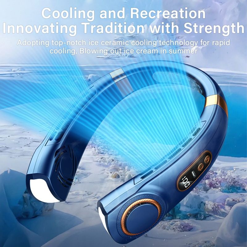 JQSEN Portable Neck Fan strong wind 5 speeds Electric Wireless FAN USB Rechargeable Air Cooling Bladeless Fan Mini Fan 360° Surround Digital Display Hands-free chargeable fan portable cooling fan