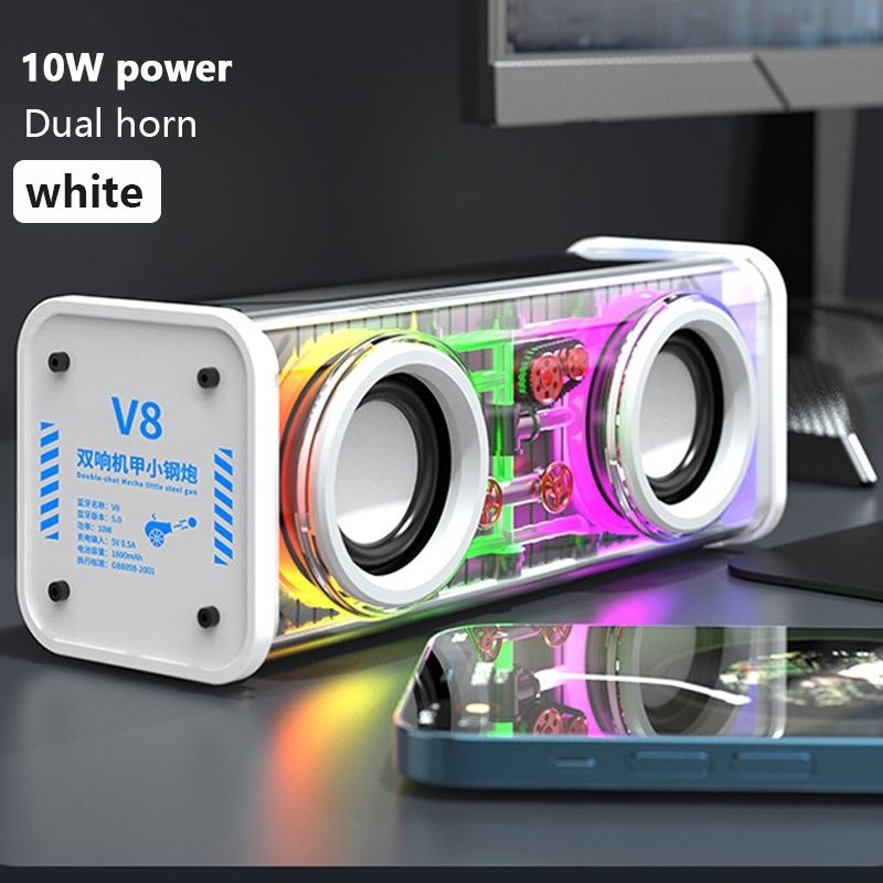JQSEN V8 Cyberpunk style Bluetooth audio V8 dazzle lights dual speakers high volume Bluetooth speakers TWS series bass RGB mini speaker bluetooth speaker with amplifier support TF card