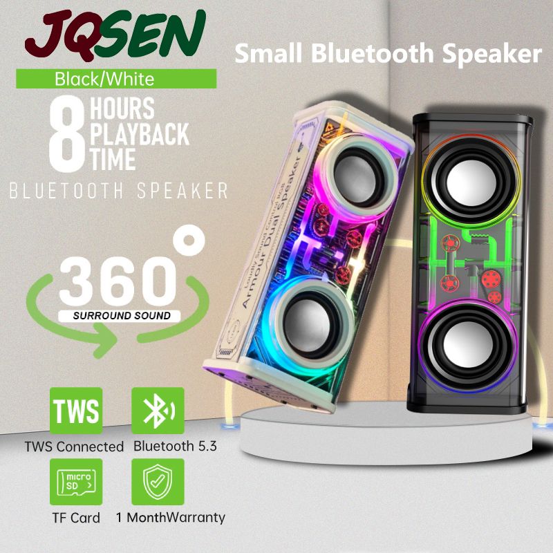 JQSEN V8 Cyberpunk style Bluetooth audio V8 dazzle lights dual speakers high volume Bluetooth speakers TWS series bass RGB mini speaker bluetooth speaker with amplifier support TF card