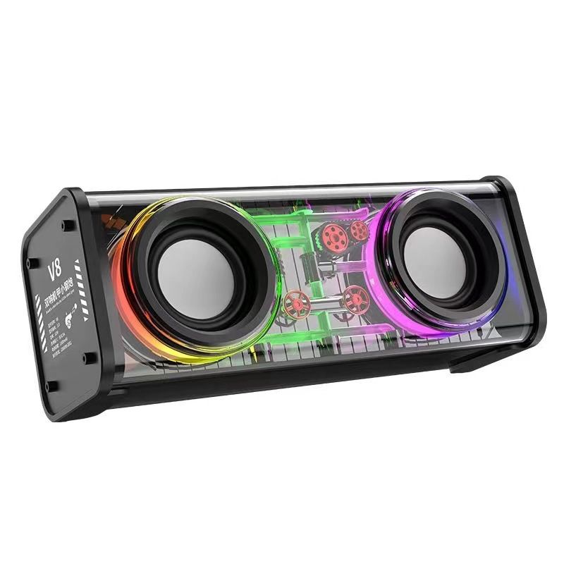 JQSEN V8 Cyberpunk style Bluetooth audio V8 dazzle lights dual speakers high volume Bluetooth speakers TWS series bass RGB mini speaker bluetooth speaker with amplifier support TF card
