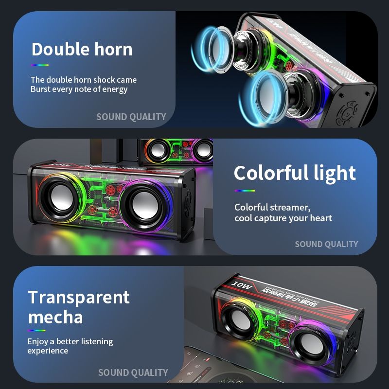 JQSEN V8 Cyberpunk style Bluetooth audio V8 dazzle lights dual speakers high volume Bluetooth speakers TWS series bass RGB mini speaker bluetooth speaker with amplifier support TF card