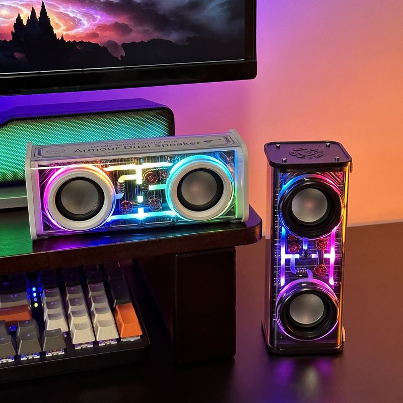 JQSEN V8 Cyberpunk style Bluetooth audio V8 dazzle lights dual speakers high volume Bluetooth speakers TWS series bass RGB mini speaker bluetooth speaker with amplifier support TF card