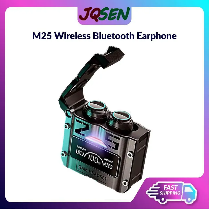 JQSEN Men Earbuds M25 TWS Wireless Bluetooth Earphones Gaming Touch Digital Display Binaural Waterproof Noise Reduction Stereo Music eSports Gaming Headphones Compatiable with IOS Android Power bank