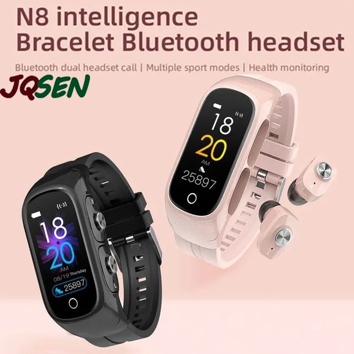 JQSEN N8 Sports Smart Watch With earphones 2 In1 Wireless Bluetooth Earphones woman men wristband Fashion men watch Fitness Tracker earpods Headset Earbuds wireless Earphone with smart watch for men