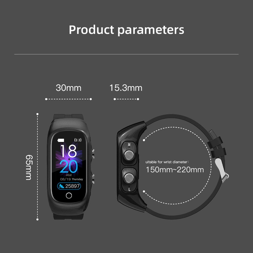 JQSEN N8 Sports Smart Watch With earphones 2 In1 Wireless Bluetooth Earphones woman men wristband Fashion men watch Fitness Tracker earpods Headset Earbuds wireless Earphone with smart watch for men