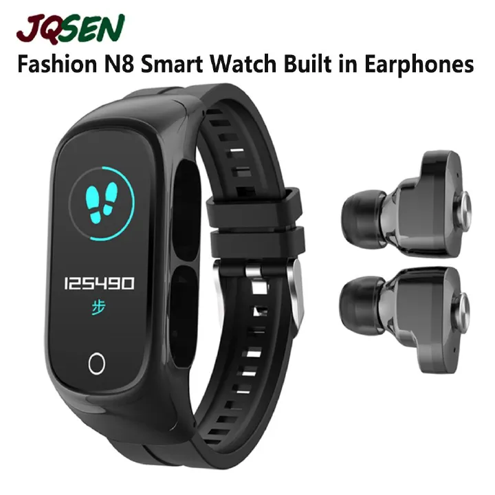 JQSEN N8 smart watch 2in1 bluetooth earbuds men smart watch fitness tracker for men women sports watch With earphones Wireless Bluetooth Earphones Black Music Gaming earpods for Men