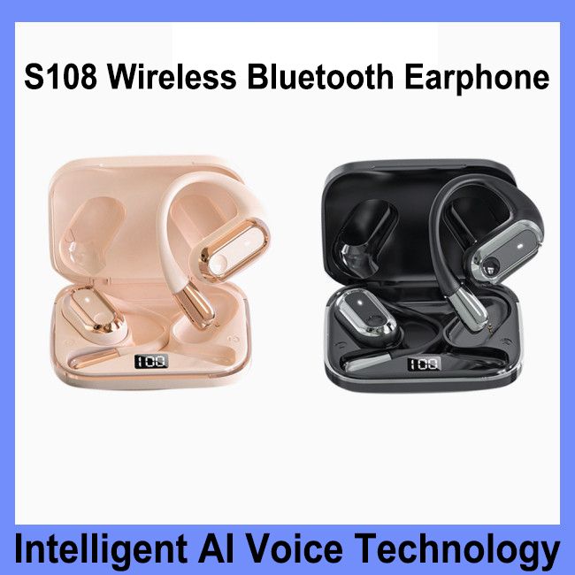 JQSEN Hanging Ear Bluetooth earphones wireless Intelligent AI voice technology OWS Hanging Ear Earbuds S108 Bluetooth Headset Long Battery Life Noise Cancelling Wireless Headset Fast Charging Earbuds