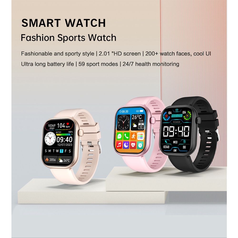 JQSEN G20 Smart Watch Waterproof Full Touch Golden Men Women's Bracelet Large Screen 2.01'' Sports Tracker Bluetooth Watch SOS Heart Rate Health G20 Watch GT Clock Handfree Siri Man Girl Smartwatches