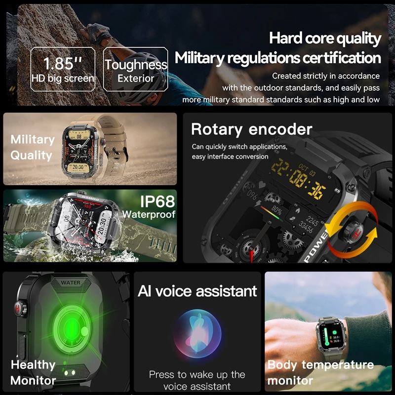 Smartwatches Men Woman MK66 new 1.85 inch large screen Bluetooth call smart watch large battery heart rate blood oxygen IP68 waterproof Smart Watch for men woman Couple Watch Siri AI voice assistant