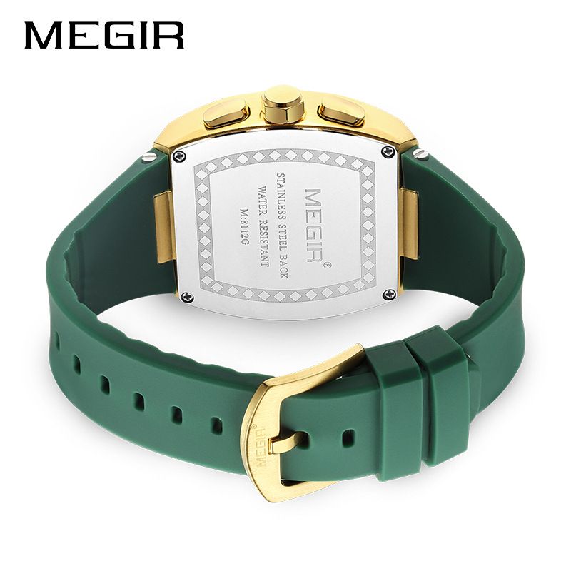 MEGIR Fashion Men's Sports Watch quartz watch Casual analog watch Stopwatch calendar square curved screen Barrel Wristwatch Watch for Men Waterproof Luminous Watch for men Gifts for Men Boyfriend