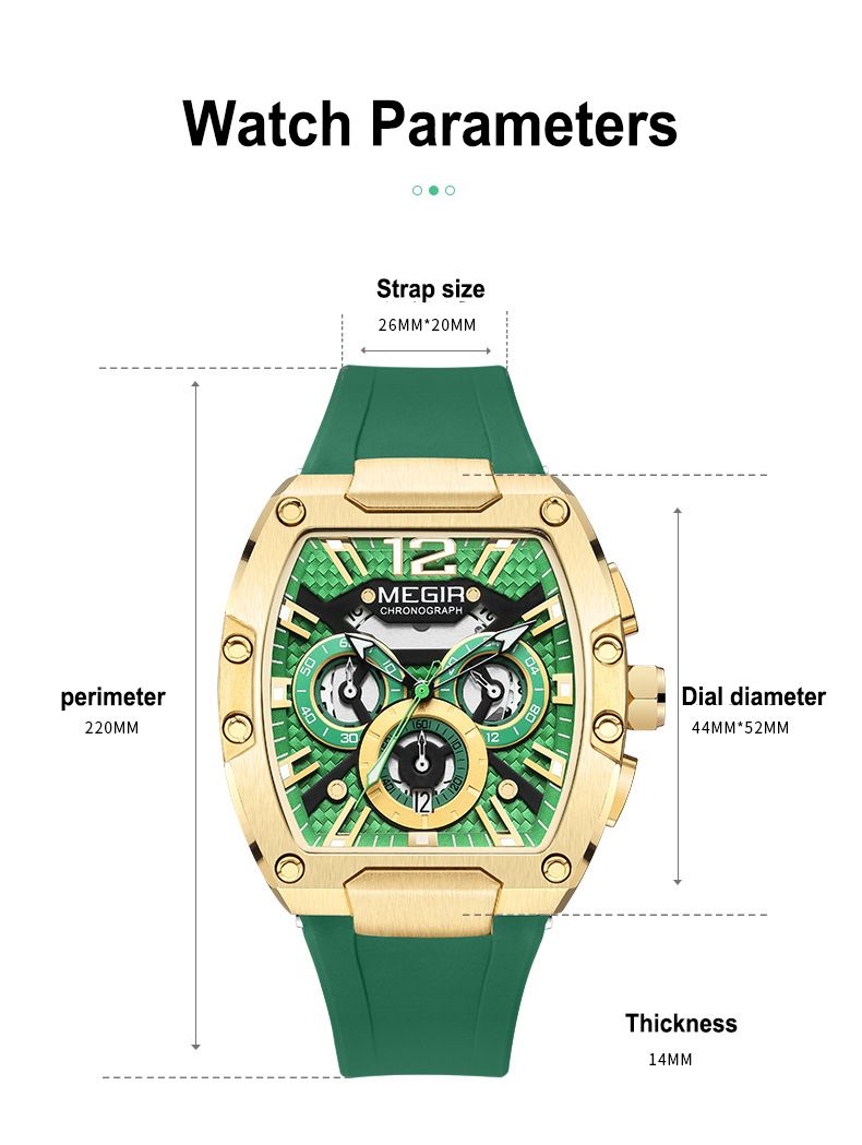 MEGIR Fashion Men's Sports Watch quartz watch Casual analog watch Stopwatch calendar square curved screen Barrel Wristwatch Watch for Men Waterproof Luminous Watch for men Gifts for Men Boyfriend