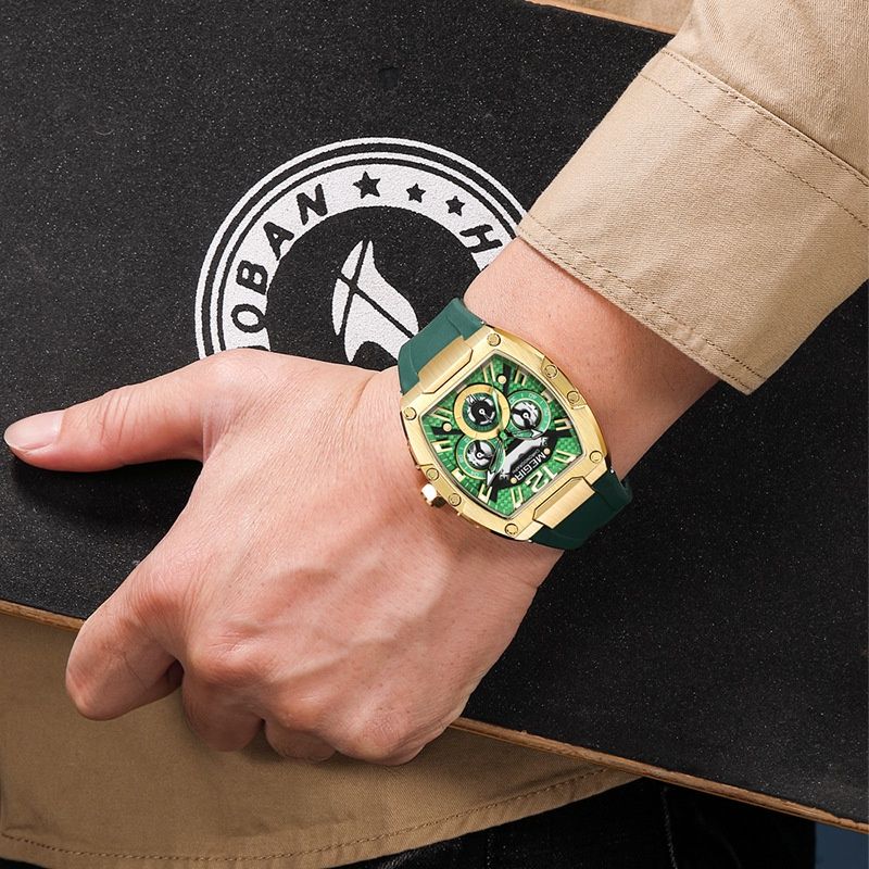 MEGIR Fashion Men's Sports Watch quartz watch Casual analog watch Stopwatch calendar square curved screen Barrel Wristwatch Watch for Men Waterproof Luminous Watch for men Gifts for Men Boyfriend