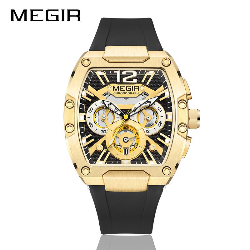 MEGIR Fashion Men's Sports Watch quartz watch Casual analog watch Stopwatch calendar square curved screen Barrel Wristwatch Watch for Men Waterproof Luminous Watch for men Gifts for Men Boyfriend