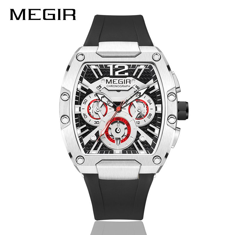 MEGIR Fashion Men's Sports Watch quartz watch Casual analog watch Stopwatch calendar square curved screen Barrel Wristwatch Watch for Men Waterproof Luminous Watch for men Gifts for Men Boyfriend