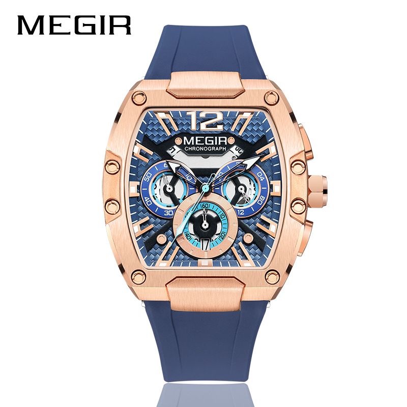 MEGIR Fashion Men's Sports Watch quartz watch Casual analog watch Stopwatch calendar square curved screen Barrel Wristwatch Watch for Men Waterproof Luminous Watch for men Gifts for Men Boyfriend