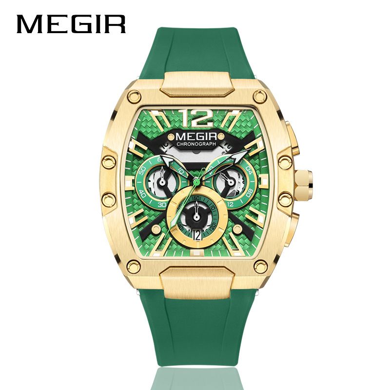MEGIR Fashion Men's Sports Watch quartz watch Casual analog watch Stopwatch calendar square curved screen Barrel Wristwatch Watch for Men Waterproof Luminous Watch for men Gifts for Men Boyfriend