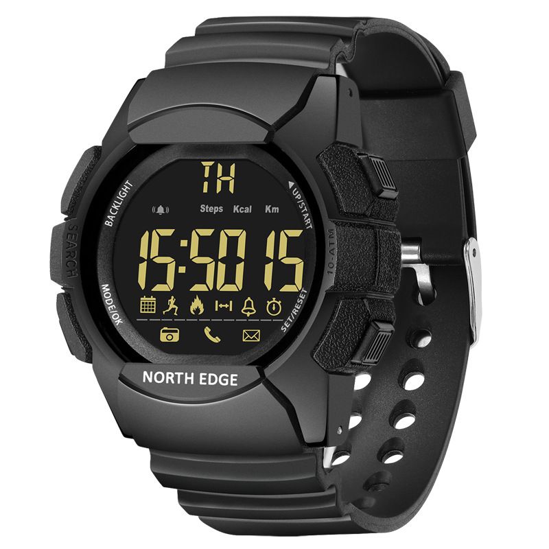 North Edge AK Black Multi-function Bluetooth smart watch for men 100 Meters Waterproof Sport Watch Military Men Smartwatch Alarm Clock Electronic Watch Stopwatch Bluetooth Call Reminder Digital Watch