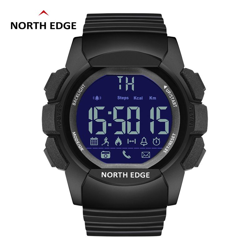 North Edge AK Black Multi-function Bluetooth smart watch for men 100 Meters Waterproof Sport Watch Military Men Smartwatch Alarm Clock Electronic Watch Stopwatch Bluetooth Call Reminder Digital Watch