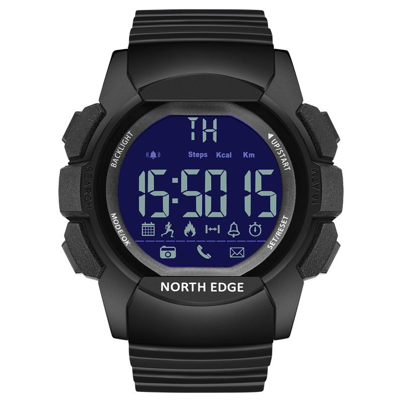 North Edge AK Black Multi-function Bluetooth smart watch for men 100 Meters Waterproof Sport Watch Military Men Smartwatch Alarm Clock Electronic Watch Stopwatch Bluetooth Call Reminder Digital Watch