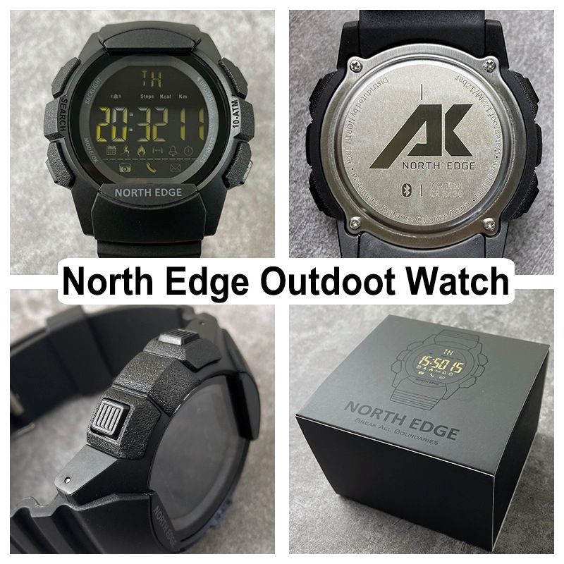 North Edge AK Black Multi-function Bluetooth smart watch for men 100 Meters Waterproof Sport Watch Military Men Smartwatch Alarm Clock Electronic Watch Stopwatch Bluetooth Call Reminder Digital Watch