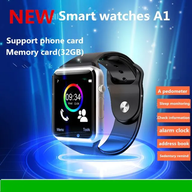 A1 smart watch with Sim Card slot and tf card slot Android sport SmartWatch band Camera pk DZ09 U8 v8 gt08 WristWatch bracelet bluetooth smart watch for men kids smart watch