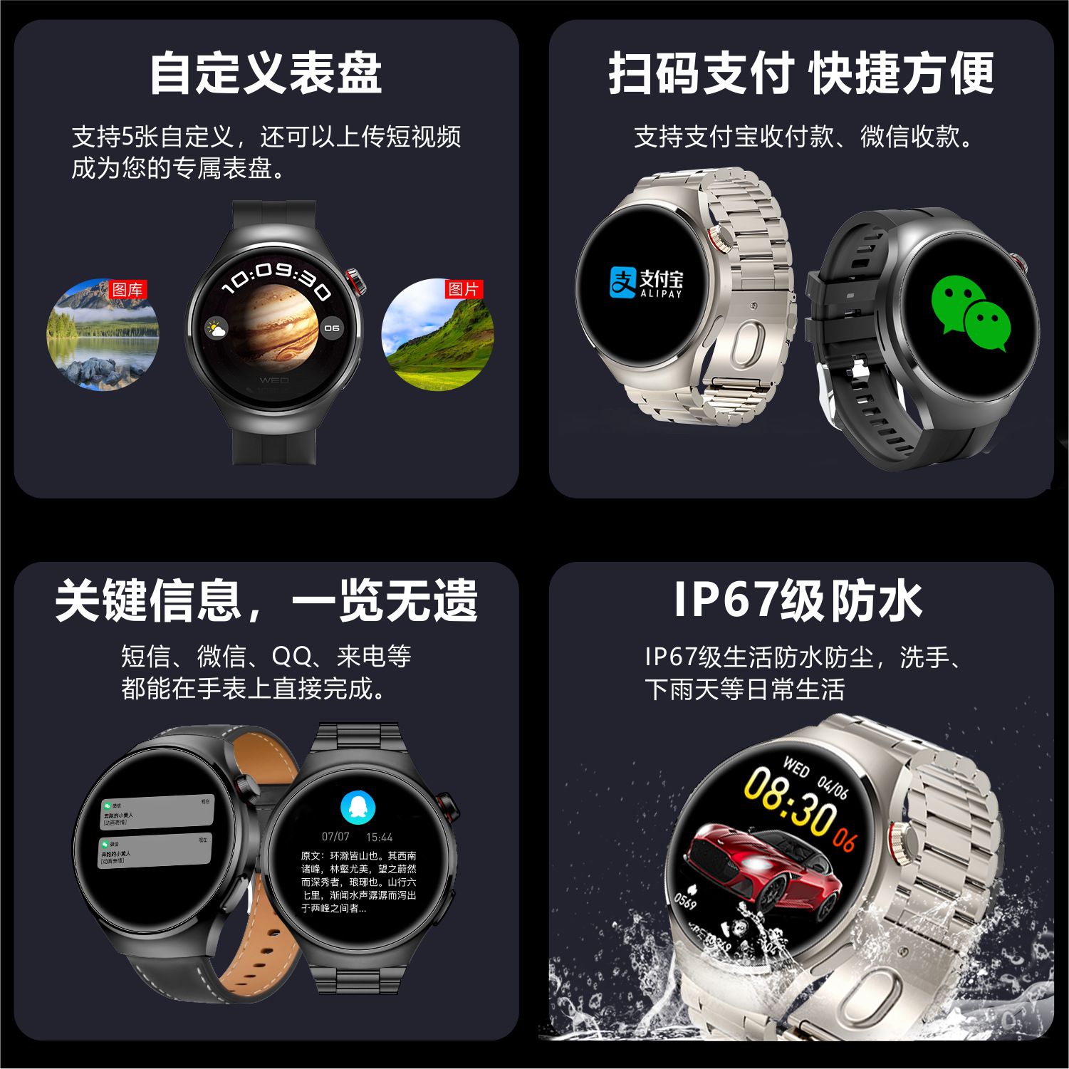 JQSEN G7 MAX smart watch round screen NFC heart rate Monitoring Bluetooth call sports smart watch for Men Woman smart bracelet for Android IOS Men Smartwatches with 2 pcs strap