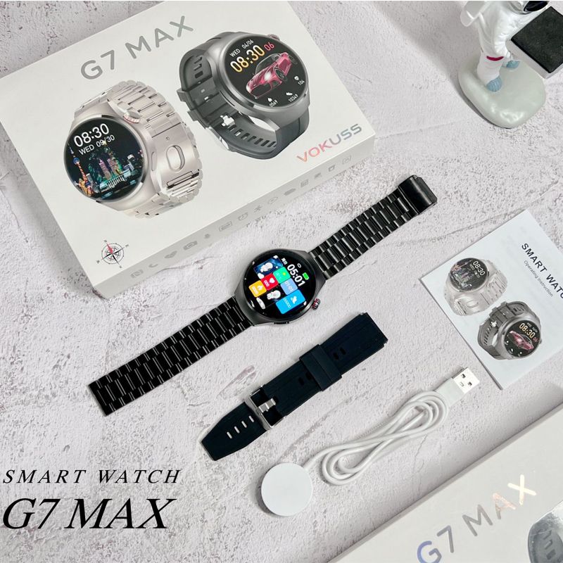 JQSEN G7 MAX smart watch round screen NFC heart rate Monitoring Bluetooth call sports smart watch for Men Woman smart bracelet for Android IOS Men Smartwatches with 2 pcs strap