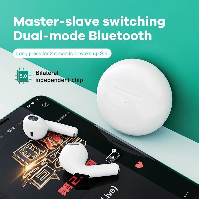 JQSEN Air Pro 6 TWS Wireless Headphones with Mic Fone Bluetooth Earphones Sport Running Earpiece for Apple iPhone Xiaomi Pro6 Gaming Wireless Earbuds Bluetooth Headset Wireless Earphone Ouger G70